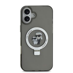 Karl Lagerfeld Ringstand Karl and Choupette MagSafe Apple iPhone 16 dėklas telefonui juodos spalvos