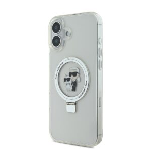 Karl Lagerfeld Ringstand Karl and Choupette MagSafe Apple iPhone 16 dėklas telefonui baltos spalvos - Image 2
