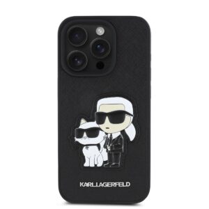 Karl Lagerfeld PU Saffiano Karl and Choupette Apple iPhone 15 Pro dėklas jūsų telefonui juodos spalvos - Image 1