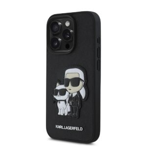 Karl Lagerfeld PU Saffiano Karl and Choupette Apple iPhone 15 Pro dėklas jūsų telefonui juodos spalvos - Image 2