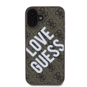 Guess PU Leather 4G Big Love Logo MagSafe Apple iPhone 16 dėklas telefonui rudos spalvos