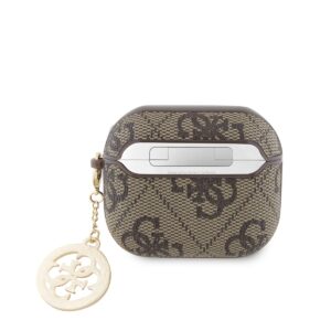 Guess 4G Script PC/PU Charm Apple AirPods Pro 3 dėkals ausinėms rudos spalvos