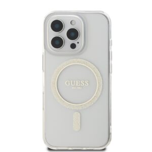 Guess IML Glitter Ring MagSafe Apple iPhone 16 Pro Max dėklas telefonui skaidrus