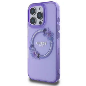 Guess IML Flowers Wreath MagSafe Apple iPhone 16 Pro - dėklas teleofnui violetinės spalvos - Image 2