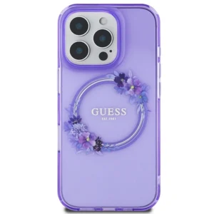 Guess IML Flowers Wreath MagSafe Apple iPhone 16 Pro - dėklas teleofnui violetinės spalvos - Image 3