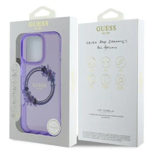 Guess IML Flowers Wreath MagSafe Apple iPhone 16 Pro - dėklas teleofnui violetinės spalvos - Image 8