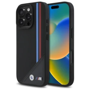 BMW M Meshed Tricolor Stripes MagSafe Apple iPhone 16 Pro - dėklas telefonui juodos spalvos - Image 1