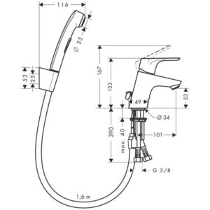 Praustuvės maišytuvas HANSGROHE FOCUS E2 BIDETT, chromo - Image 3