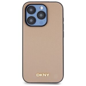 DKNY DKHMP15XPGHLME Apple iPhone 15 Pro Max 6.7" dėklas telefonui gelsvas Grained Metal Logo MagSafe - Image 3