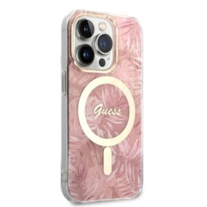 Zestaw Guess GUBPP14LHJEACSP Case+  Charger Apple iPhone 14 Pro 6,1" dėklas telefonui rožinės spalvos hard case Jungle MagSafe - Image 4