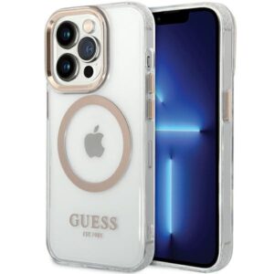 Guess GUHMP15LHTRMD Apple iPhone 15 Pro 6.1" dėklas telefonui aukso spalvos hard case Metal Outline Magsafe - Image 1