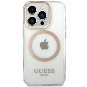 Guess GUHMP15XHTRMD Apple iPhone 15 Pro Max 6.7" dėklas telefonui aukso spalvos hard case Metal Outline Magsafe - Image 3