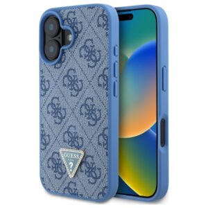 Guess GUHCP16SP4TDPB Apple iPhone 16 6.1" dėklas telefonui mėlynos spalvos hardcase Leather 4G Triangle Strass - Image 1