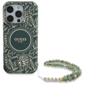 Guess GUHMP16XHCPOFPA Apple iPhone 16 Pro Max 6.9" dėklas telefonui žalios spalvos hardcase IML Flowers Allover Electro With Pearl Strap MagSafe - Image 2