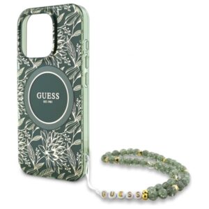 Guess GUHMP16XHCPOFPA Apple iPhone 16 Pro Max 6.9" dėklas telefonui žalios spalvos hardcase IML Flowers Allover Electro With Pearl Strap MagSafe - Image 5