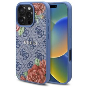 Guess GUHMP16LP4ROPEMCB Apple iPhone 16 Pro 6.3" dėklas telefonui mėlynos spalvos 4G Flowers Print MagSafe - Image 1
