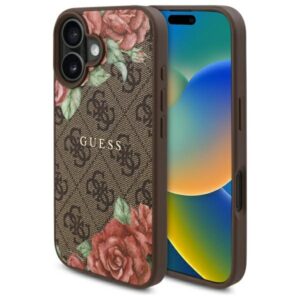 Guess GUHMP16SP4ROPEMCW Apple iPhone 16 6.1" dėklas telefonui rudos spalvos 4G Flowers Print MagSafe