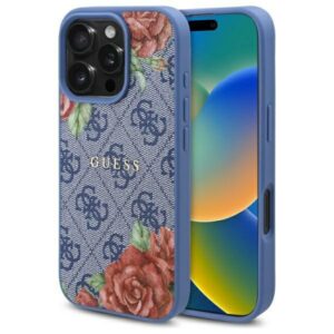 Guess GUHMP16SP4ROPEMCB Apple iPhone 16 6.1" dėklas telefonui mėlynos spalvos 4G Flowers Print MagSafe