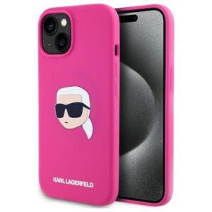 Karl Lagerfeld KLHMP15SSKHPPLF Apple iPhone 15 6.1" dėklas telefonui fuksijos spalvos silikoninis Karl Head Print MagSafe