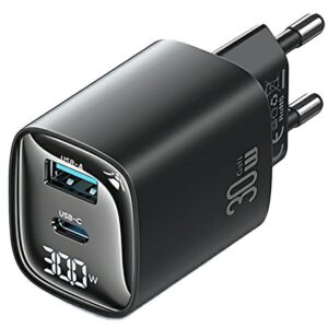 USAMS tinklo įkroviklis CC229 30W GaN USB-C/USB-A Fast Charging XC Series juodos spalvos CC229TC01