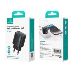 USAMS tinklo įkroviklis CC229 30W GaN USB-C/USB-A Fast Charging XC Series juodos spalvos CC229TC01 - Image 5