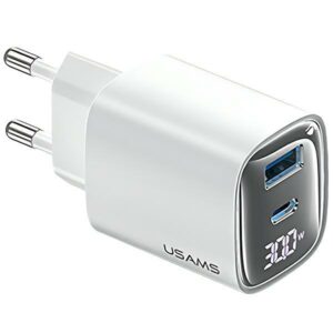 USAMS tinklo įkroviklis CC229 30W GaN USB-C/USB-A Fast Charging XC Series baltos spalvos CC229TC02