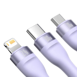 Baseus kabelis Flash Series II 3 in 1 - USB į Type C, Lightning, Micro USB - 100W 6A 1,2 metras (CASS030005) violetinės spalvos - Image 9