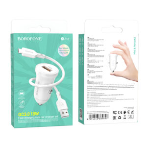 Borofone automobilinis įkroviklis BZ18 - USB - QC 3.0 18W su USB į Micro USB kabeliu baltos spalvos - Image 4