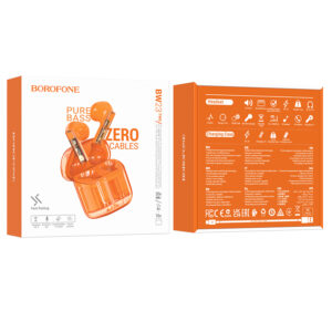 Borofone TWS Bluetooth Ausinės BW23 Crystal Bean Transparent Edition oranžinės spalvos - Image 4
