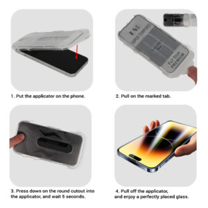 Apsauginis stiklas Full Glue Easy-Stick Box skirtas Apple iPhone 13/13 Pro/14 BLACK - Image 4