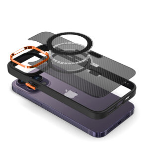 Tel Protect Magnetic Carbon dėklas skirtas Apple iPhone 12/12 Pro juodas-oranžinis - Image 6