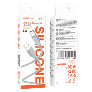 Borofone Kabelis BX99 Method - USB į MicroUSB - 2,4A 1 metras pilkos spalvos - Image 4