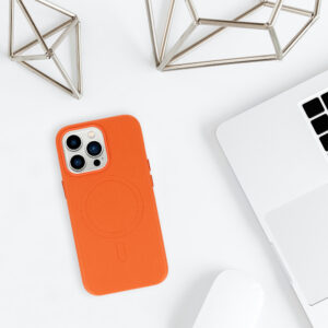 MagSafe Leather dėklas skirtas Apple iPhone 15 Plus oranžinės spalvos - Image 8