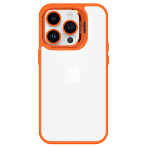Tel Protect Kickstand dėklas + apsauginis stiklas kamerai (lens) skirtas Apple iPhone 15 Pro oranžinės spalvos - Image 3
