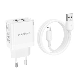 Borofone Laidinis įkroviklis BN15 Strong - 2xUSB - 2,1A su USB į Micro USB kabeliu baltos spalvos - Image 6