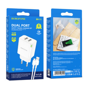 Borofone Laidinis įkroviklis BN15 Strong - 2xUSB - 2,1A su USB į Micro USB kabeliu baltos spalvos - Image 9