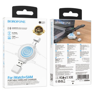 Borofone Belaidis įkroviklis BQ31 Portable 2,5W skirtas iWatch 1-9, SE/SE2, Samsung Ultra/Ultra2 baltos spalvos - Image 4