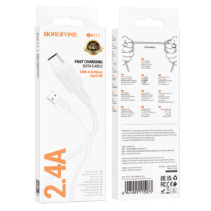 Borofone Kabelis BX111 Feliz - USB į Micro USB - 2,4A 1 metras baltos spalvos - Image 4