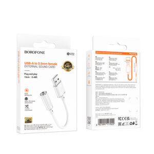 Borofone Adapteris BV22 Lemon - USB į jack 3,5mm - baltos saplvos - Image 4