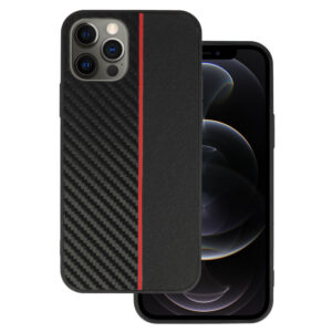 Tel Protect CARBON dėklas skirtas Apple iPhone 12 Pro Max juodos spalvos with red stripe