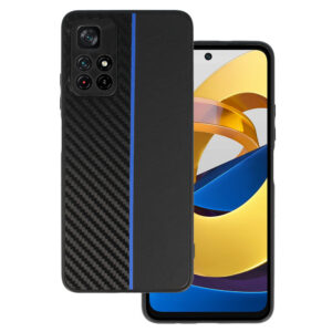 Tel Protect CARBON dėklas skirtas Xiaomi Redmi Note 11 5G/Note 11S 5G/Poco M4 Pro 5G juodos spalvos with mėlynos spalvos stripe