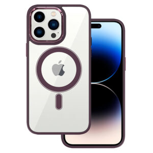 Tel Protect Magnetic Clear dėklas skirtas Apple iPhone 15 Plus vyšnių spalvos