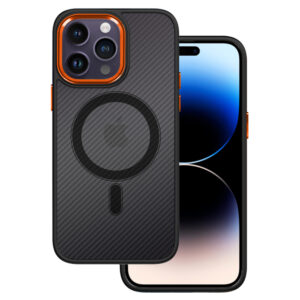 Tel Protect Magnetic Carbon dėklas skirtas Apple iPhone 15 Plus juodas-oranžinis