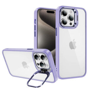 Tel Protect Kickstand dėklas + apsauginis stiklas kamerai (lens) skirtas Apple iPhone 15 Plus light violetinės spalvos