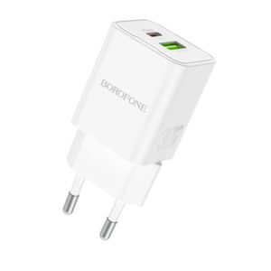 Borofone Laidinis įkroviklis BN14 Royal GaN - USB + Type C - QC 3.0 PD 30W baltos spalvos