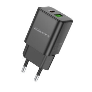 Borofone Laidinis įkroviklis BN14 Royal GaN - USB + Type C - QC 3.0 PD 30W juodos spalvos