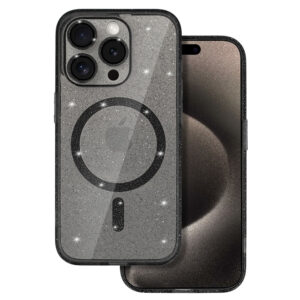 Glitter Magsafe dėklas skirtas Apple iPhone 12 black skaidrus