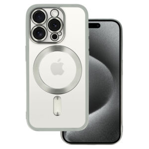 Metallic Magsafe dėklas skirtas Apple iPhone 15 Pro sidabro spalvos