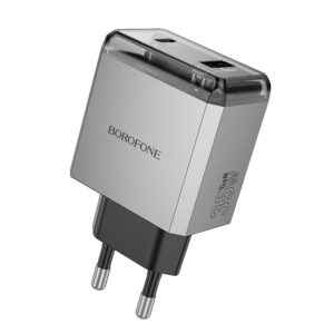 Borofone Laidinis įkroviklis BN20 Lena - USB + Type C - PD 35W pilkos spalvos