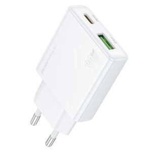 Borofone Laidinis įkroviklis BN25 Wish (Ultra Thin) - USB + Type C - PD QC 3.0 30W baltos spalvos